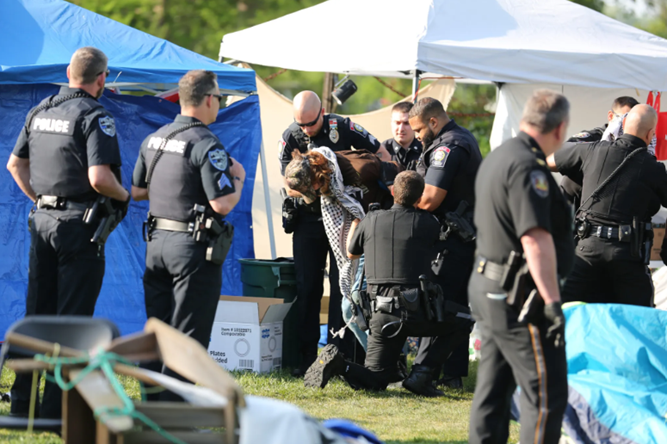 Image showing arrests made at Swarthmore Students for Justice in Palestine encampments