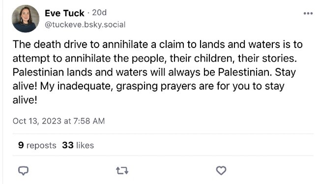 A social media post by Eve Tuck