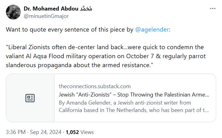Image of a pro-October 7th post by Mohamed Abdou
