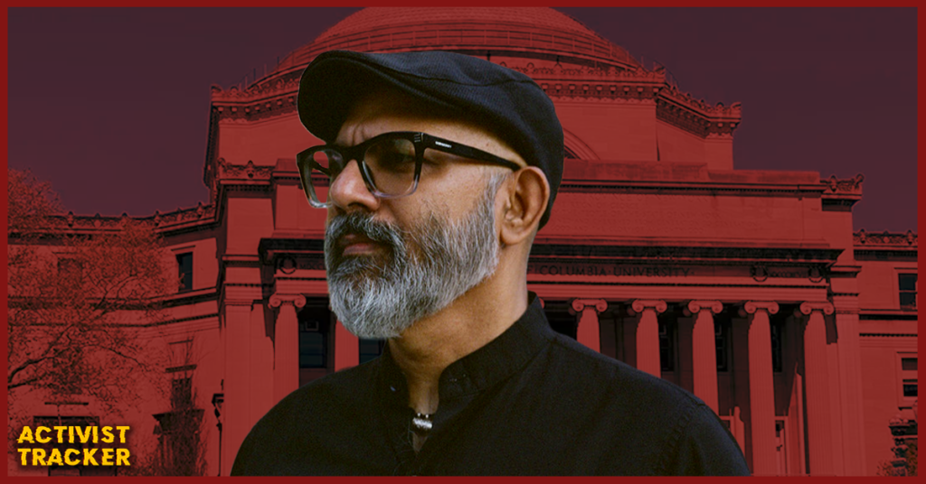 Image of Columbia University professor Manan Ahmed, promoted after publicly supporting the 2024 Gaza Solidarity Encampment, standing before Columbia’s Low Library. Part of Activist Tracker reporting on faculty activism, antisemitism concerns, and elite university failures.
