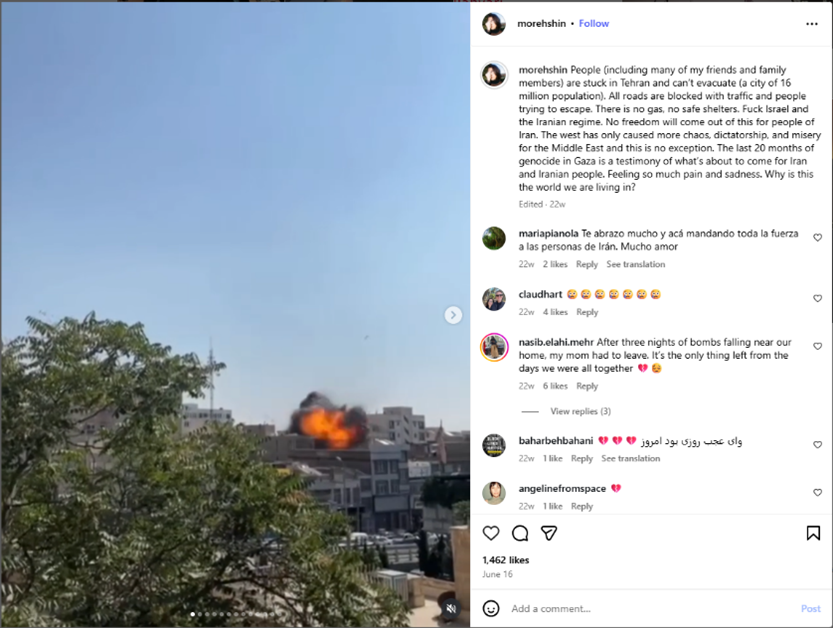 Screenshot of an Instagram post from Morehshin Allahyari