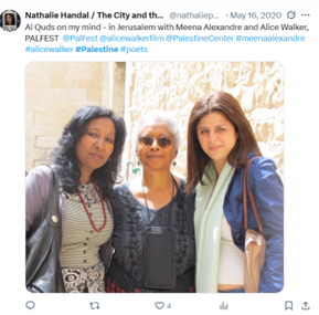 Screenshot of a post of Nathalie Handal PalFest