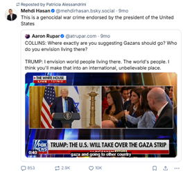 Screenshot showing Patricia Alessandrini reposting anti-Israel content