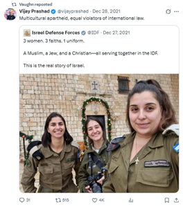 Screenshot showing Vaughn Rasberry re-sharing anti-Israel content