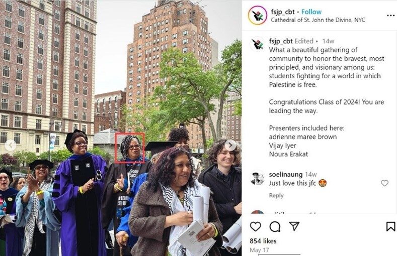 Image of Barnard professor Celia Naylor at an anti-Israel ceremony