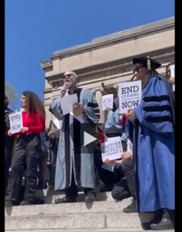 Image of David Lurie speaking at a Columbia faculty walkout