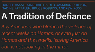 Image of a headline written by Hadeel Assali justifying Hamas