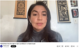 Screenshot of Hadeel Assali appearing on a podcast supporting Palestinian resistance