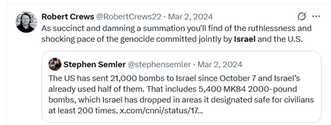 Image of an anti-Israel post made by Robert Crews