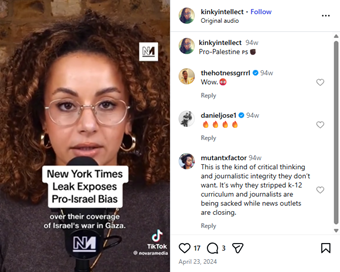 Image of an anti-Zionist post made by Akissi Britton