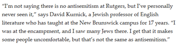 Image of a quote by David Kurnick about antisemitism at Rutgers
