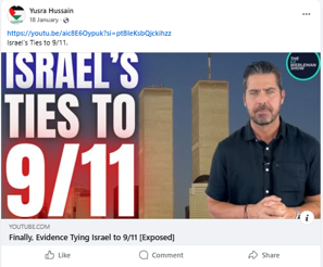 Yusra Hussain antisemitic conspiracy post